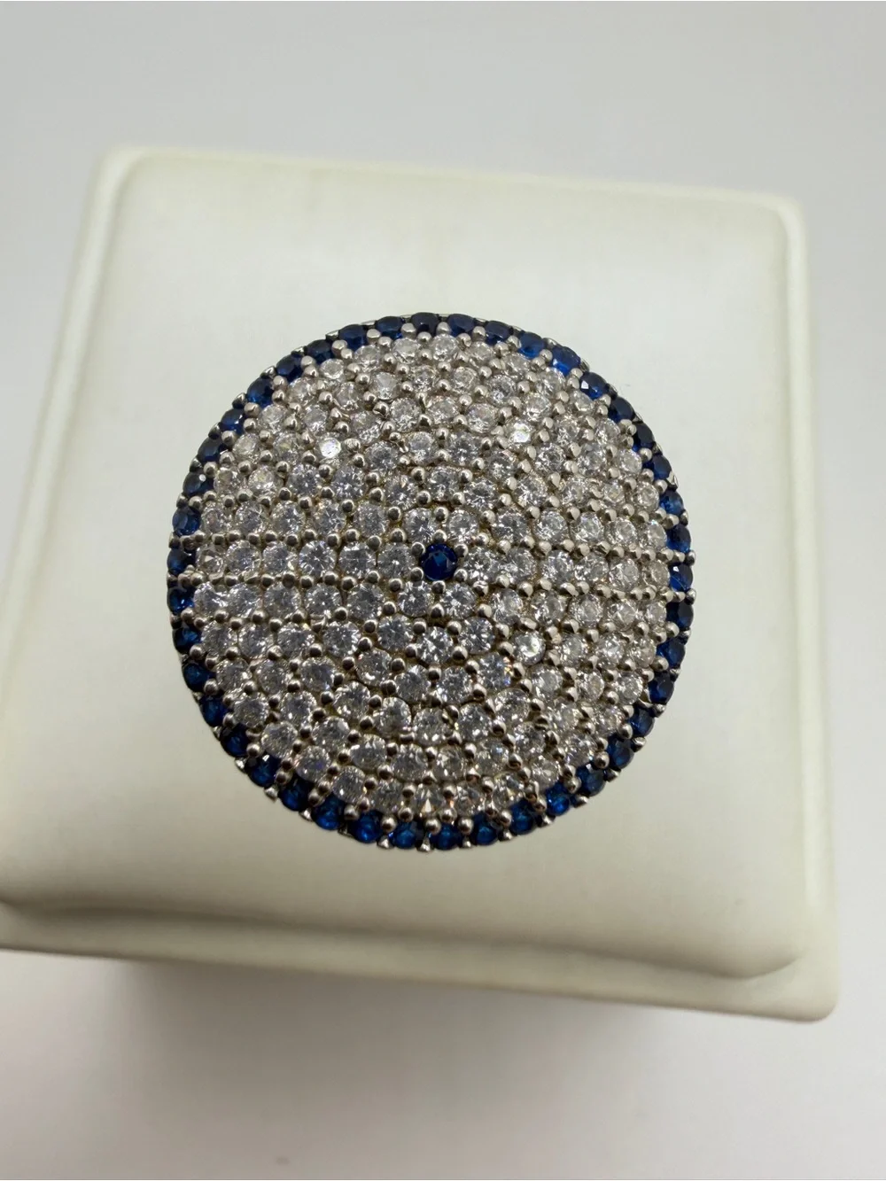 Lab created sapphire and cubic zirconia‎ statement ring in sterling silver!